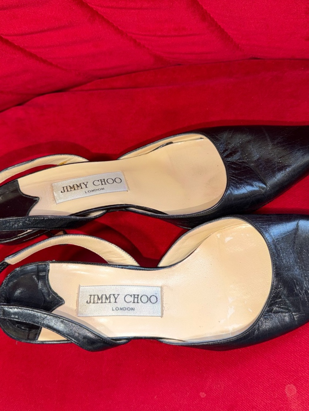 Jimmy Choo Black Leather Pointed Slingback Pumps - Picture 11 of 11